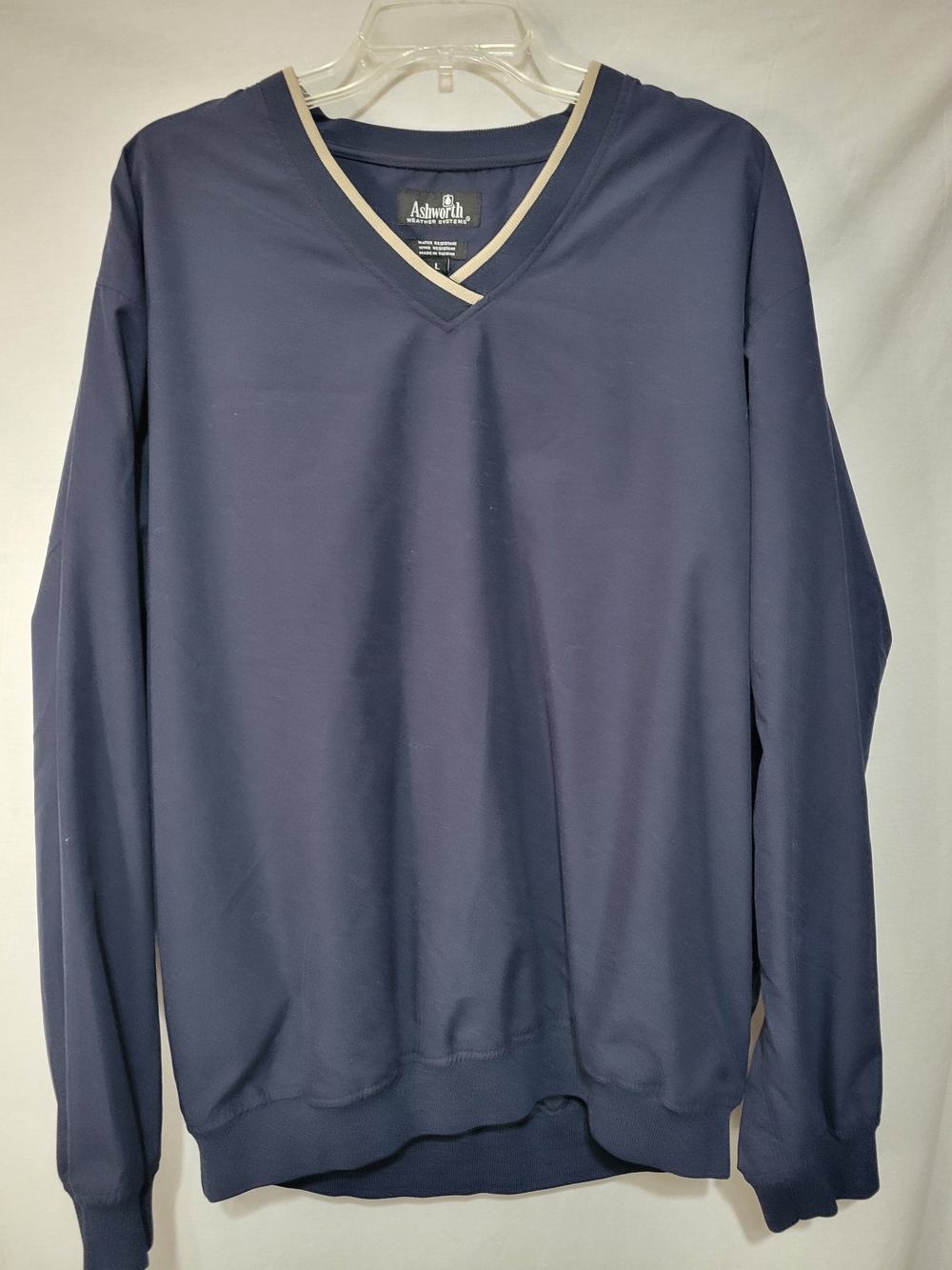 Ashworth Men's Large Navy V-Neck Pull-Over Water and Wind Resistant